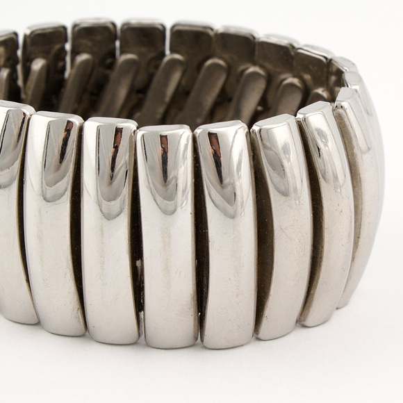 Vintage Bergère Silver Tone Expandable Stretch Bracelet Wide Mid-Century Modern - Picture 4 of 7